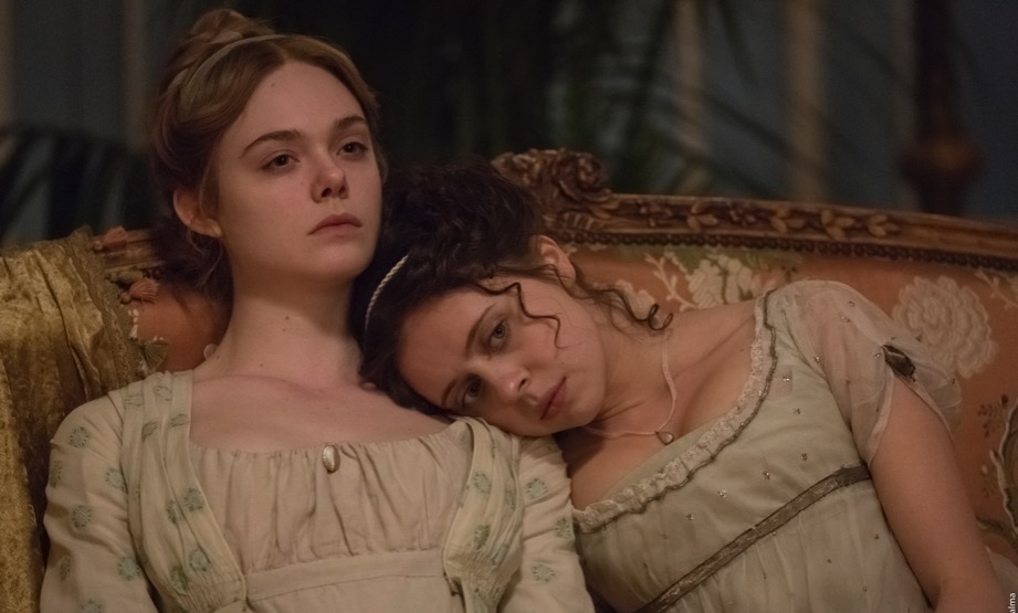 Mary Wollstonecraft Godwin (Elle Fanning) and her sister, Claire (Bel Powley) in Mary Shelley.