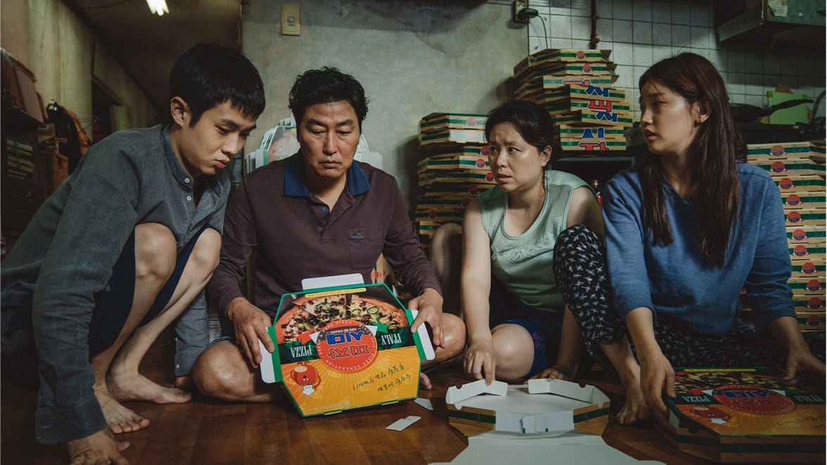 Choi Woo-shik, Song Kang-ho, Jang Hye-jin and Park So-dam in Parasite