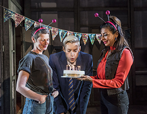 Jamie (John McCrea), Margaret (Josie Walker), and Ray (Coronation Street’s Shobna Gulati) in Everybody’s Talking About Jamie.
