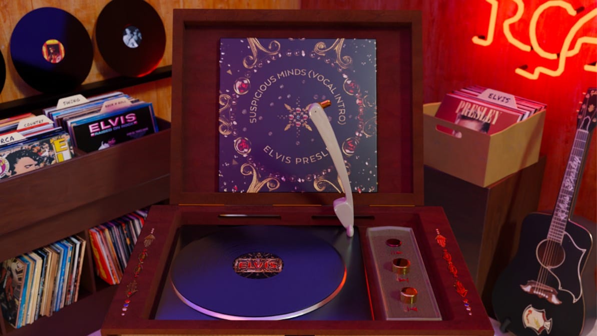 Interactive Beale Street record store scene with the RCA record player
