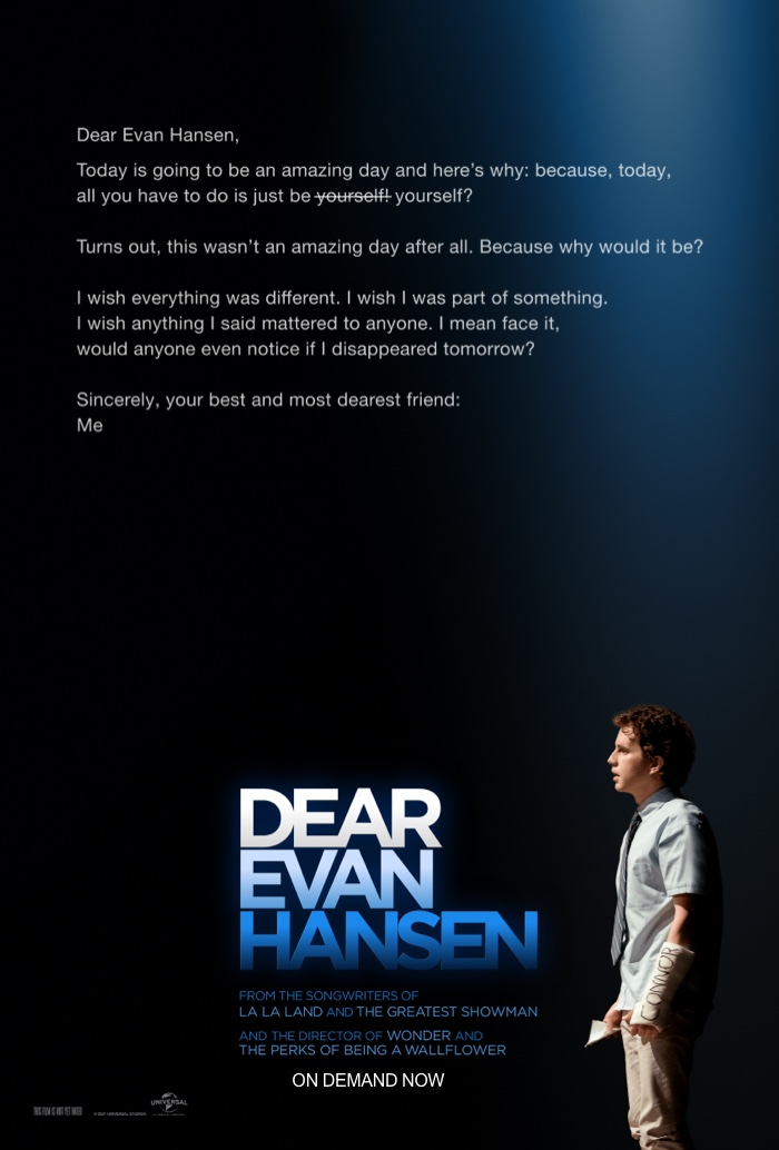 Poster for Dear Evan Hansen. Movie in theaters September 24, 2021.