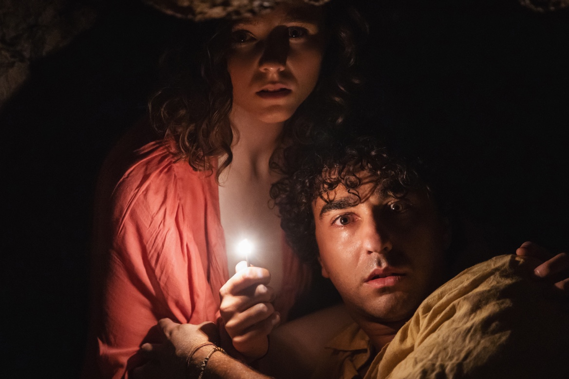 (from left) Maddox (Thomasin McKenzie) and Trent (Alex Wolff) in Old, written for the screen and directed by M. Night Shyamalan.